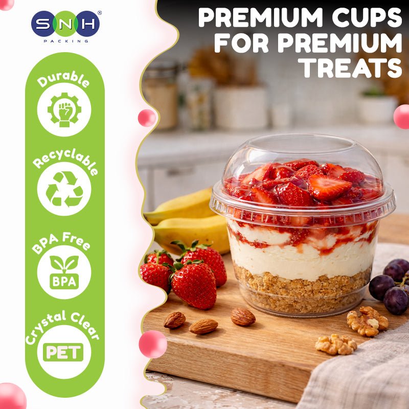 PET Dessert Cups SD15 SD20 6oz 8oz with Lids - SNH Packing