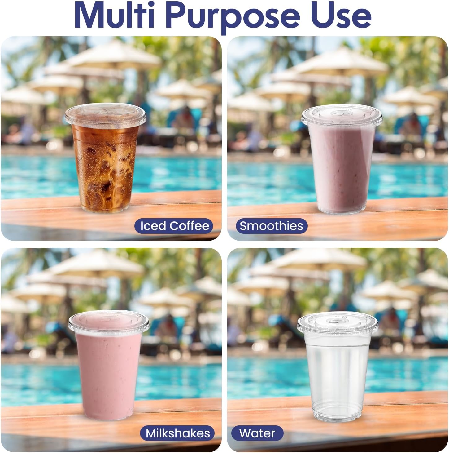 PET Juice Cups with Flat Dome Lids 8 OZ to 24 OZ - SNH Packing
