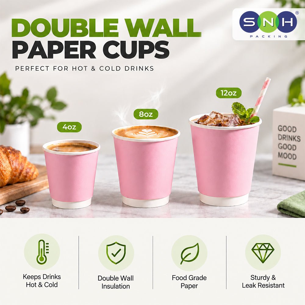 Pink Double Wall Paper Cups 4oz 8oz 12oz Hot Cold Cups - SNH Packing