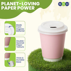 Pink Double Wall Paper Cups with Bagasse Lids - SNH Packing