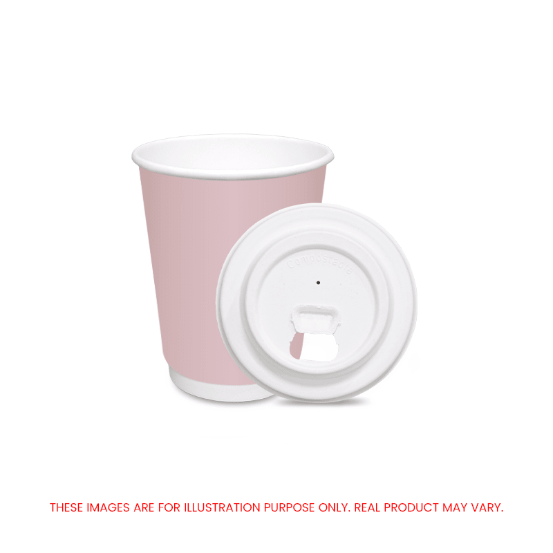 Pink Double Wall Paper Cups with Bagasse Lids - SNH Packing