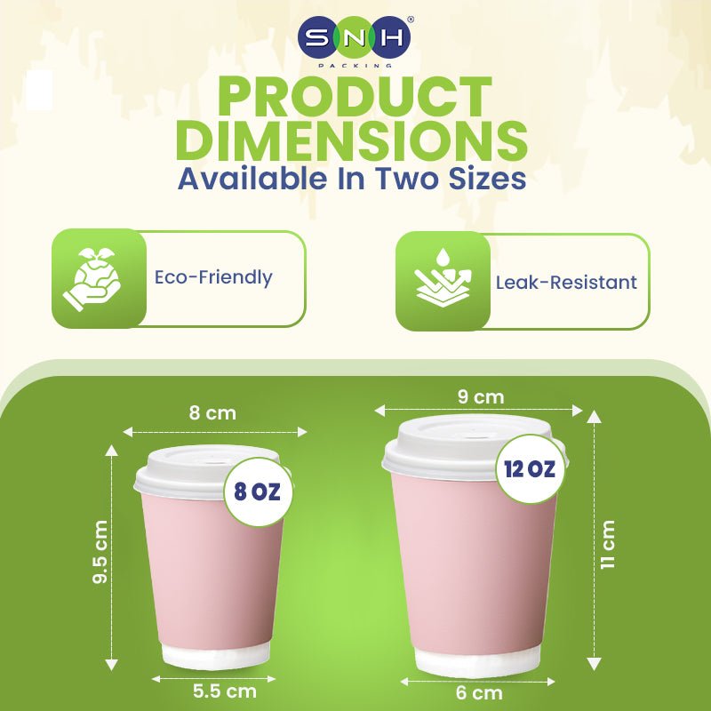 Pink Double Wall Paper Cups with Bagasse Lids - SNH Packing