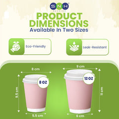 Pink Double Wall Paper Cups with Bagasse Lids - SNH Packing