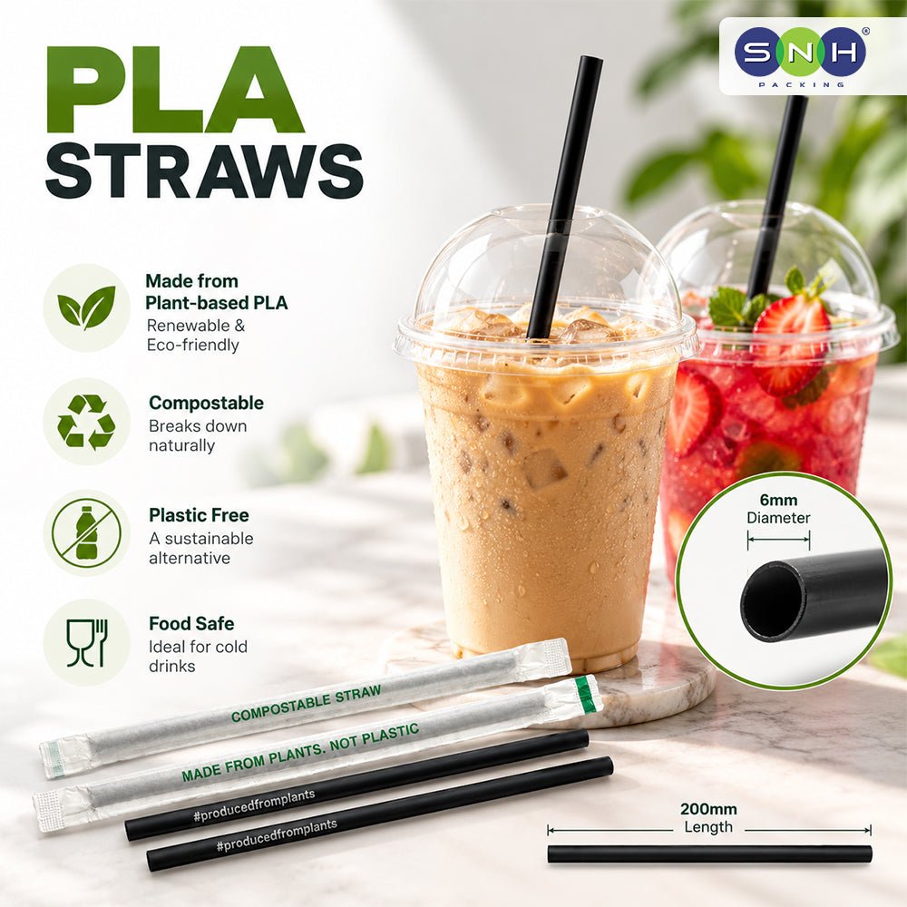 PLA Black Straws Individually Wrapped 100 PCS Eco Friendly - SNH Packing