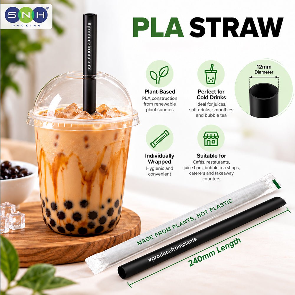 PLA Black Straws Individually Wrapped 100 PCS Eco Friendly - SNH Packing