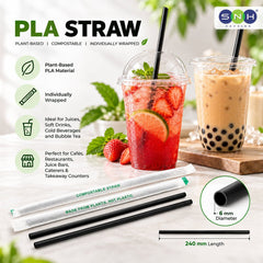 PLA Black Straws Individually Wrapped 100 PCS Eco Friendly - SNH Packing