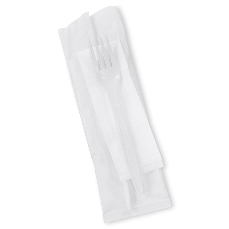PLA Cutlery Pack – White Fork & Napkin | Eco - Friendly - SNH Packing