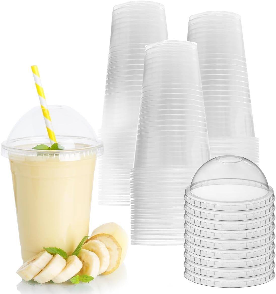 PLA Juice Cups with Flat & Dome Lids Eco - Friendly - SNH Packing