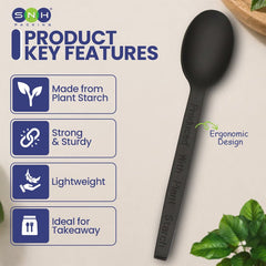 PSM Black Spoon 16cm 1000 Pieces Heavy Duty Disposable Cutlery - SNH Packing