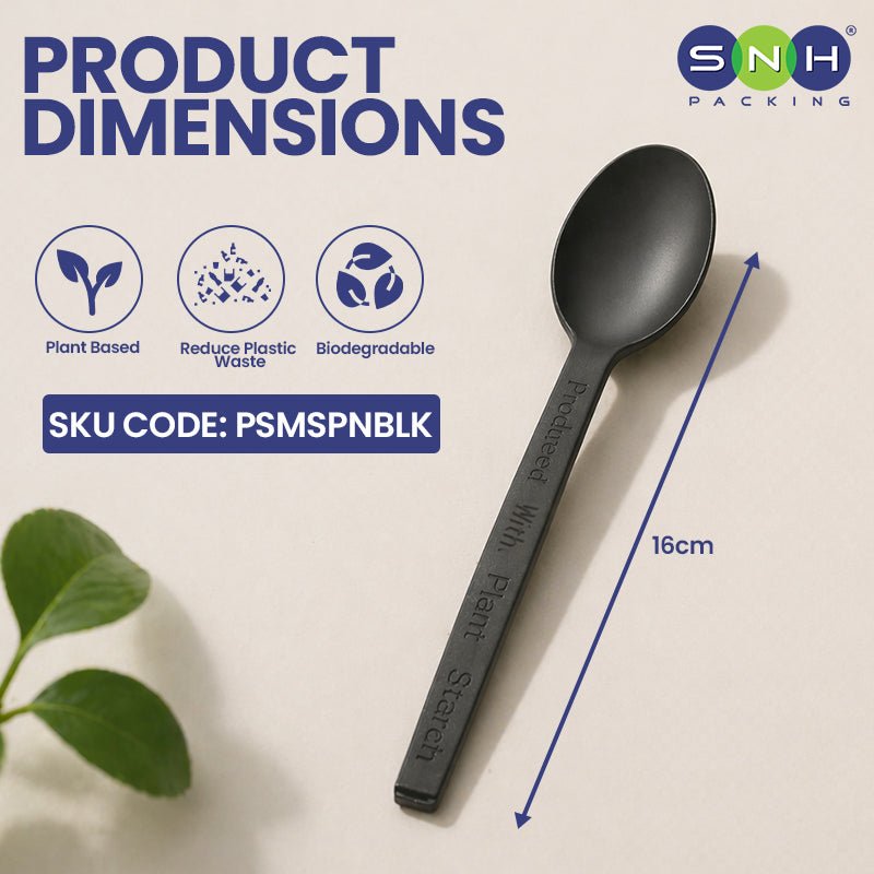 PSM Black Spoon 16cm 1000 Pieces Heavy Duty Disposable Cutlery - SNH Packing