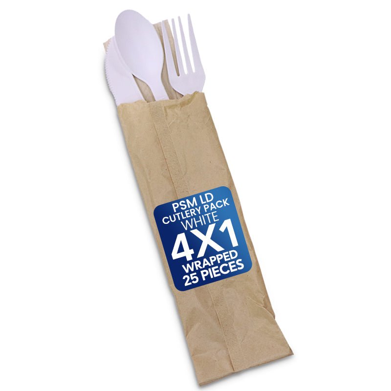 PSM LD White Cutlery Pack 4x1 | Wrapped & Eco - Friendly - SNH Packing