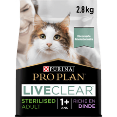 Purina Pro Plan LiveClear Sterilised Adult, Allergen Reducing Dry Cat Food with Turkey 2.8 kg - SNH Packing