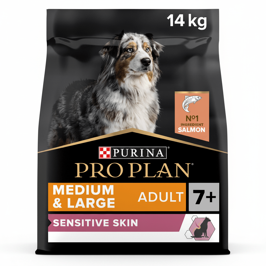 Purina Pro Plan Sensitive Skin Medium and Large Senior 7+, Dry Dog food with Salmon, 14 kg - SNH Packing