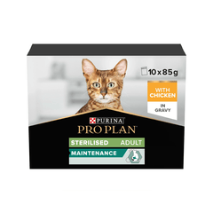 Purina Pro Plan Sterilised Adult Wet Cat Food, Chicken in Gravy, Multipack, 10 x 85g - SNH Packing