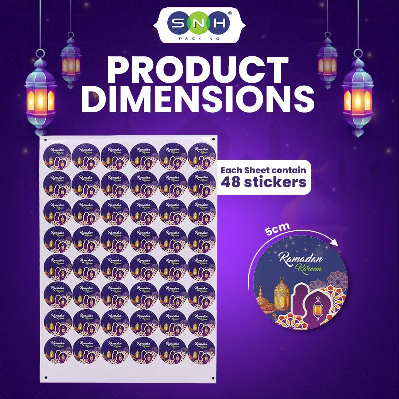 Ramadan Kareem Sheet Paper Stickers 5cm Round - SNH Packing