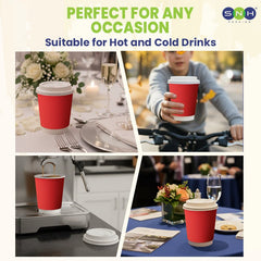 Red Double Wall Paper Cups with Bagasse Lids - SNH Packing