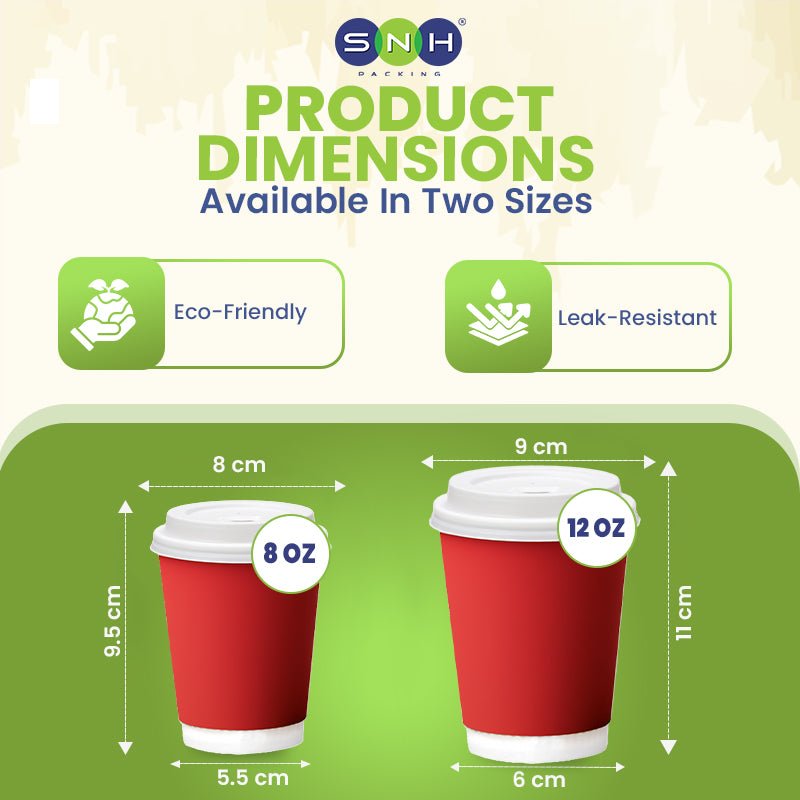 Red Double Wall Paper Cups with Bagasse Lids - SNH Packing