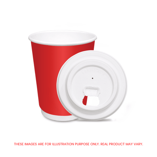Red Double Wall Paper Cups with Bagasse Lids - SNH Packing