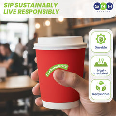 Red Double Wall Paper Cups with Bagasse Lids - SNH Packing