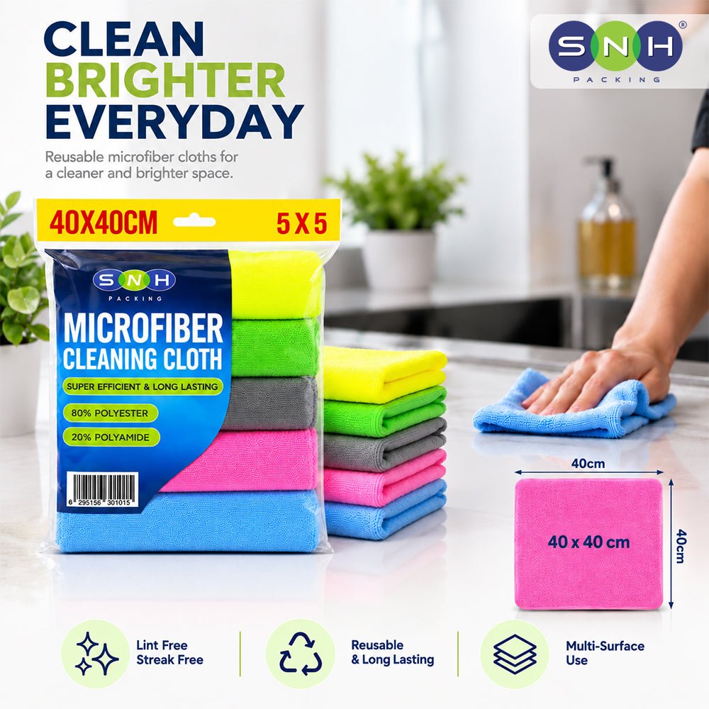 Reusable Microfiber Cleaning Cloth 5 Pieces 30x30cm 40x40cm - SNH Packing