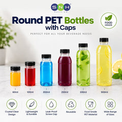Round PET Bottles with Caps 60ml to 500ml Food Grade - SNH Packing
