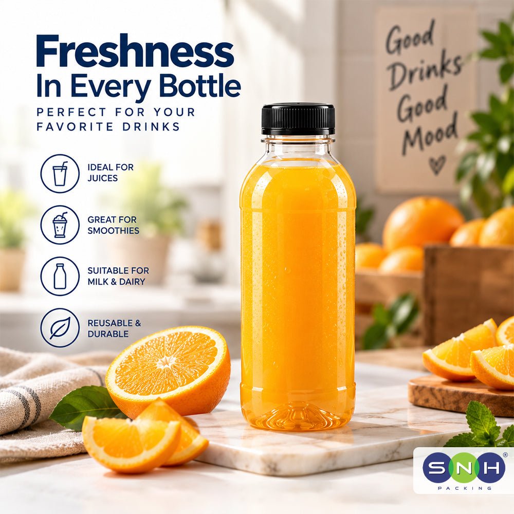 Round PET Bottles with Caps 60ml to 500ml Food Grade - SNH Packing