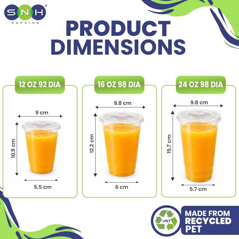 RPET Cups With Lid - Disposable Cold Drink Cups - SNH Packing