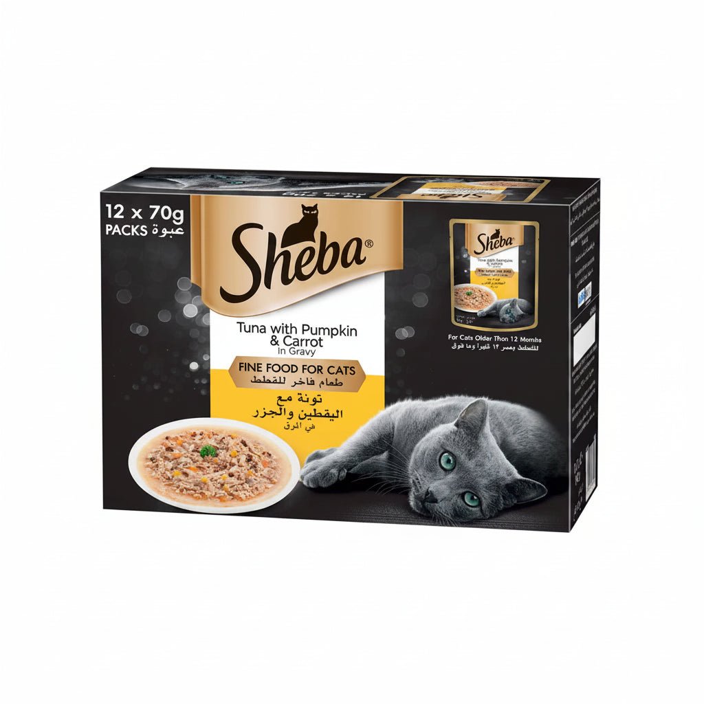 Sheba Fine Wet Cat Food Pouch Tuna with Pumpkin & Carrot in Gravy -12X70G - SNH Packing