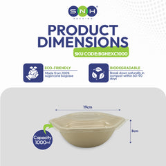 SNH bagasse hexagon container with PET lid 1000ml takeaway food container UAE