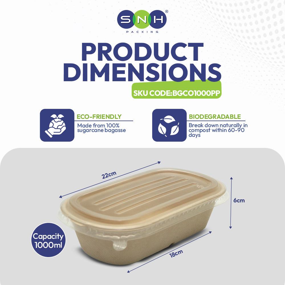SNH bagasse oval 1000ml biodegradable takeaway container UAE
