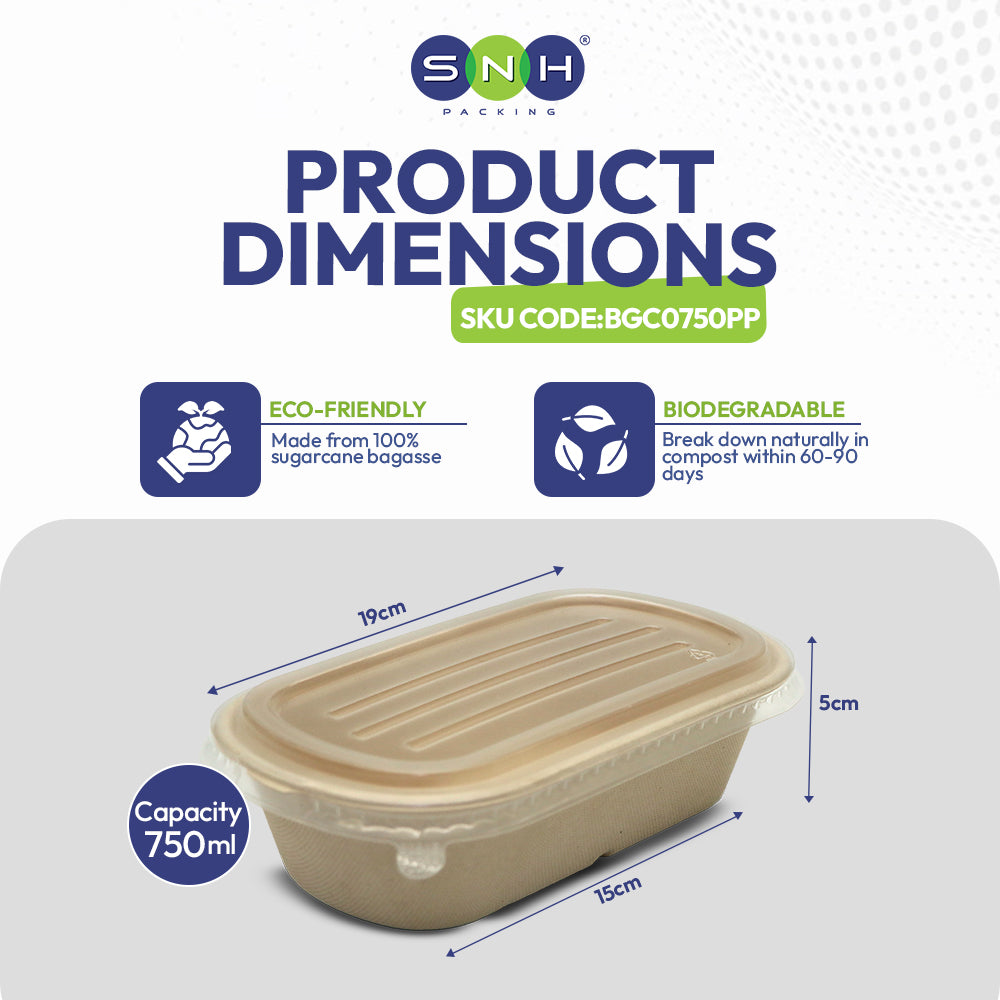 SNH bagasse oval 750ml biodegradable takeaway container UAE