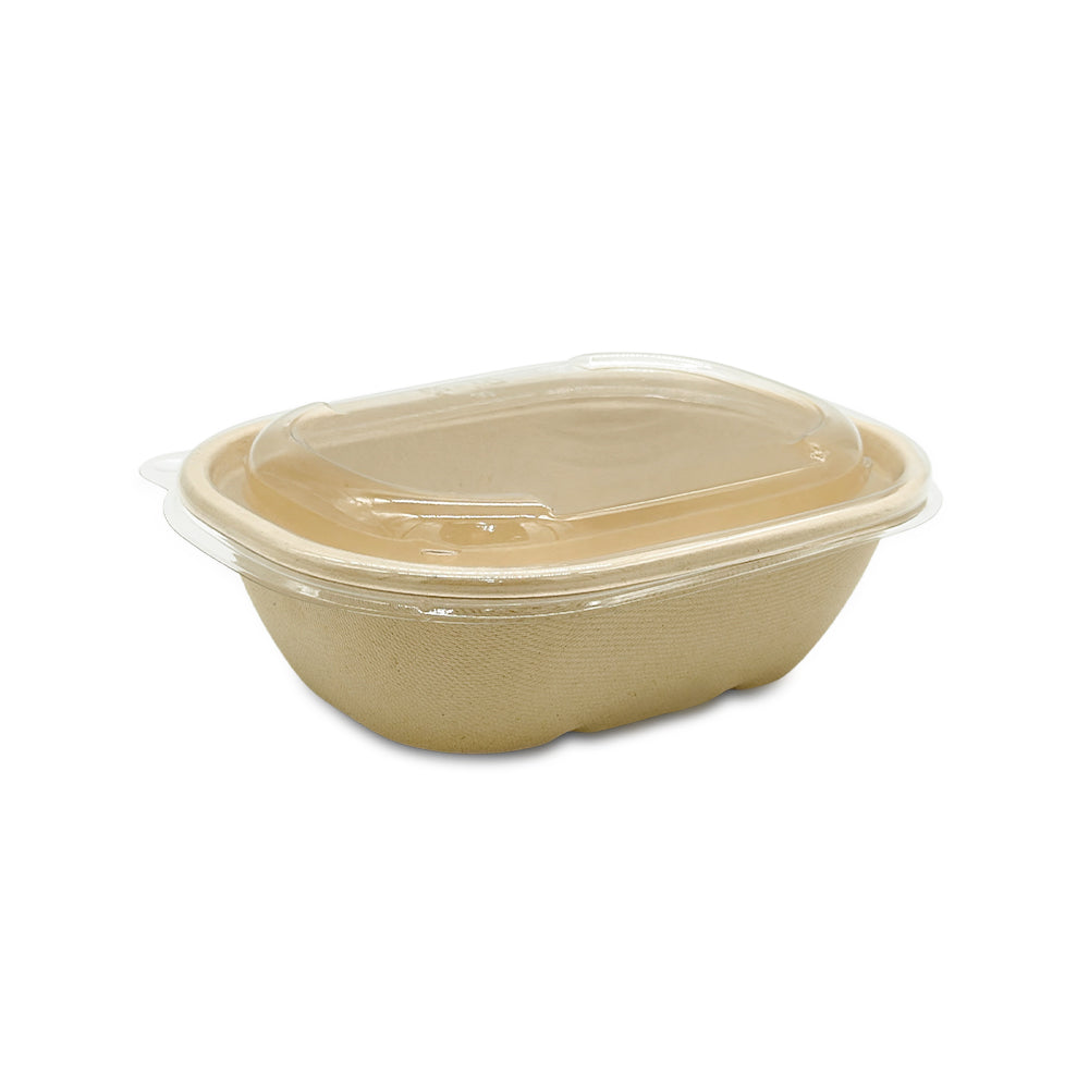 Beige food container with lid on a white background
