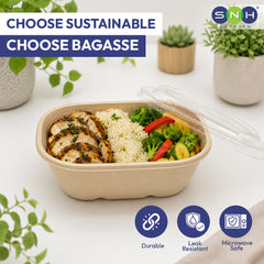 SNH bagasse oval container with PET lid 770ml biodegradable food bowl UAE