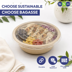 SNH bagasse round container with PET lid 16oz biodegradable food bowl UAE