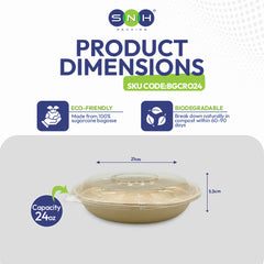 SNH bagasse round container with PET lid 24oz takeaway bowl UAE
