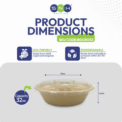 SNH bagasse round container with PET lid 32oz takeaway bowl UAE