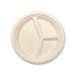 SNH bagasse round plate 10 inch 3 compartment eco friendly plate UAE