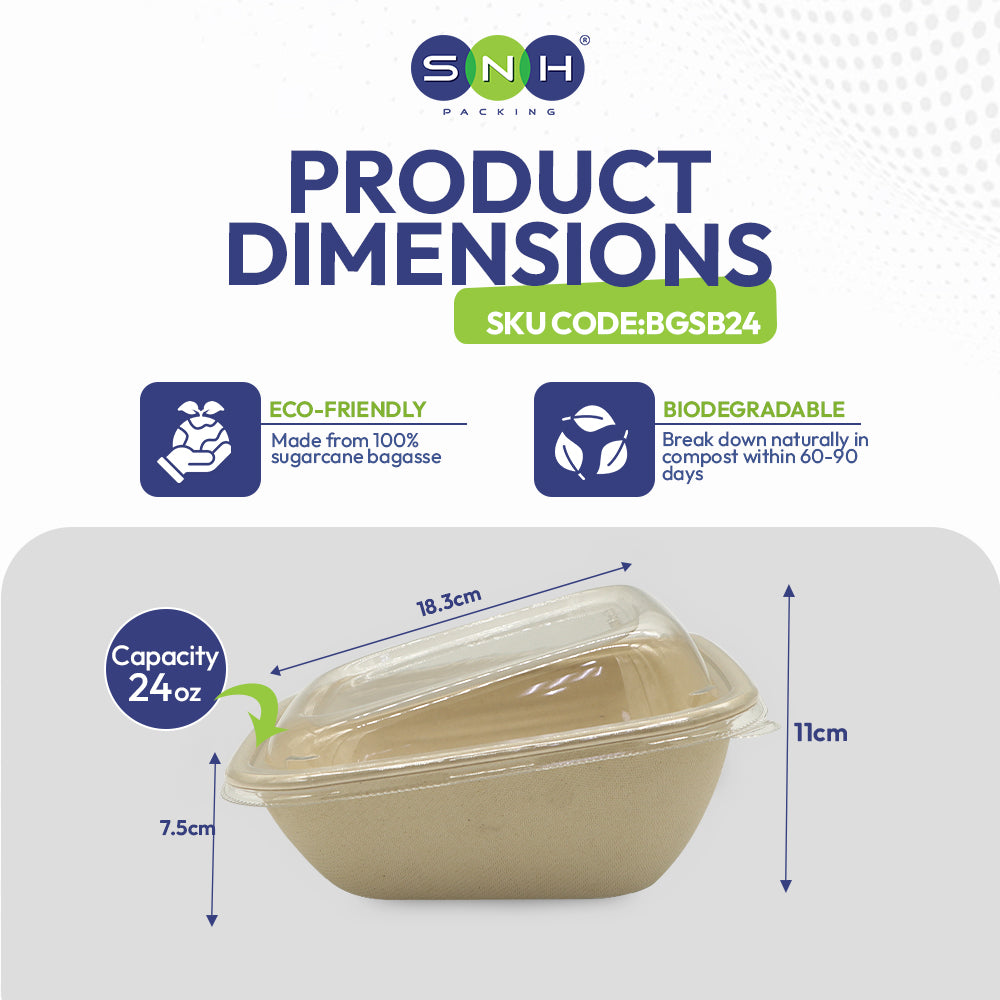 SNH bagasse slope bowl with PET lid 24oz takeaway food bowl UAE