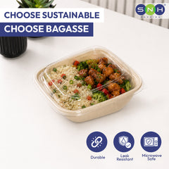 SNH bagasse slope bowl with PET lid 31oz disposable meal bowl UAE
