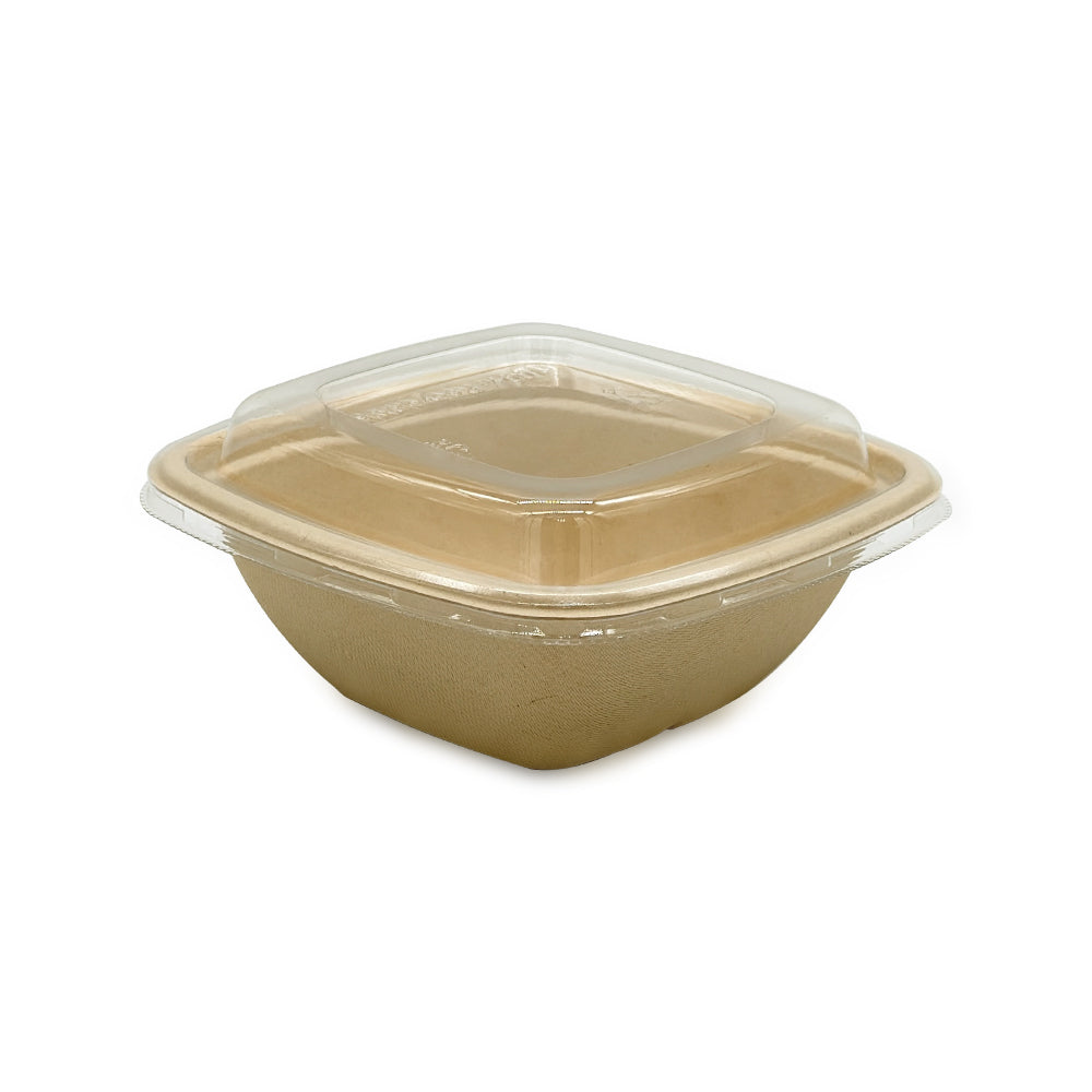 SNH bagasse square bowl container with PET lid 350ml eco friendly bowl UAE