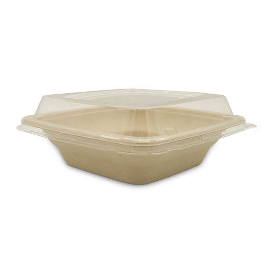Bagasse Square Bowl 24oz with PET Lid – 300 Pieces | Wholesale Takeaway Bowl UAE