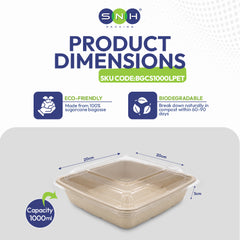 SNH Bagasse 1000ml Food Container Pack with Pet Lid UAE