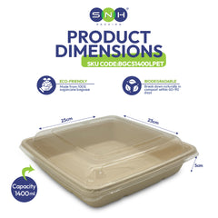 Bagasse Square Food Containers with Lids Eco Friendly Packaging