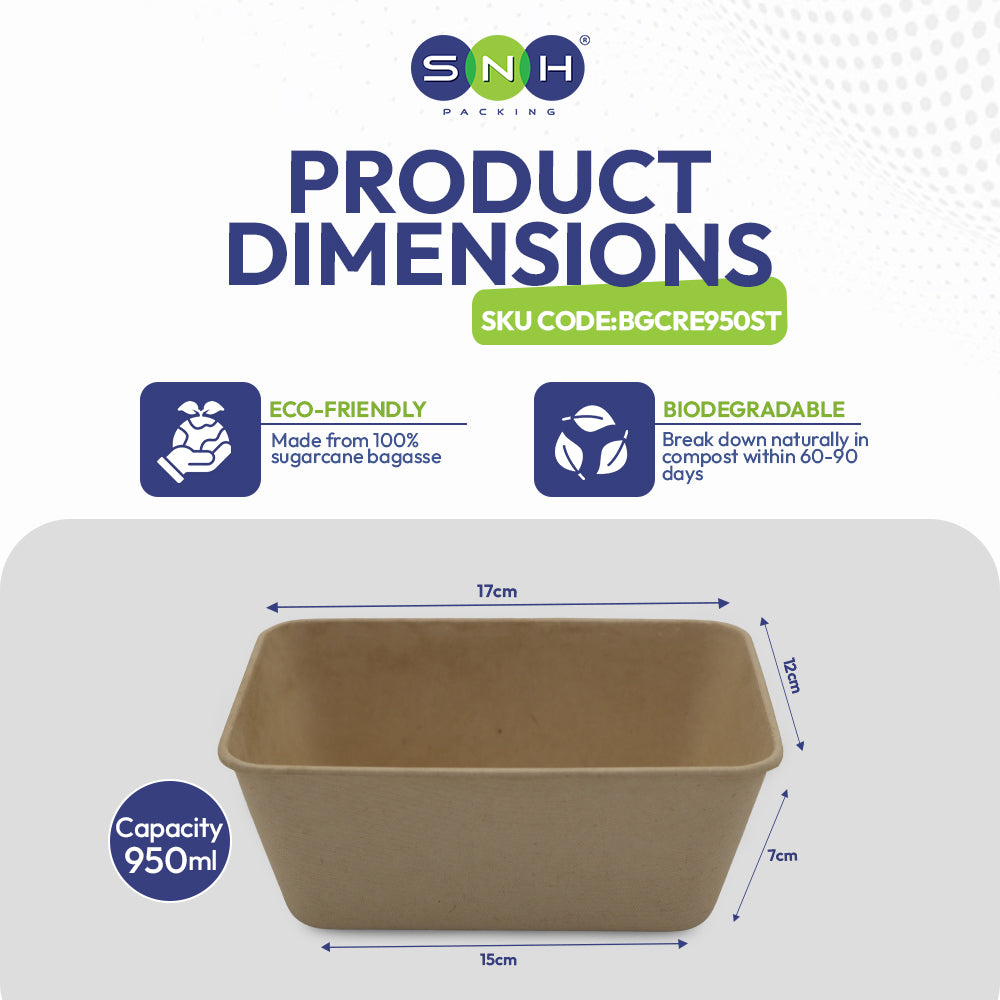 SNH bagasse ST950 950ml biodegradable takeaway container UAE
