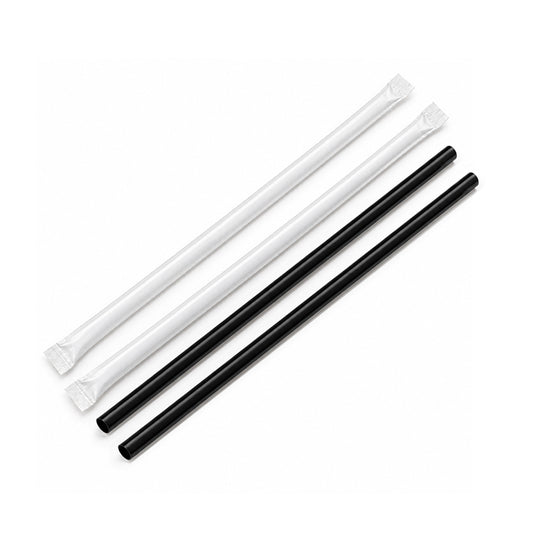 Black Plastic Straws 8mm Individually Wrapped