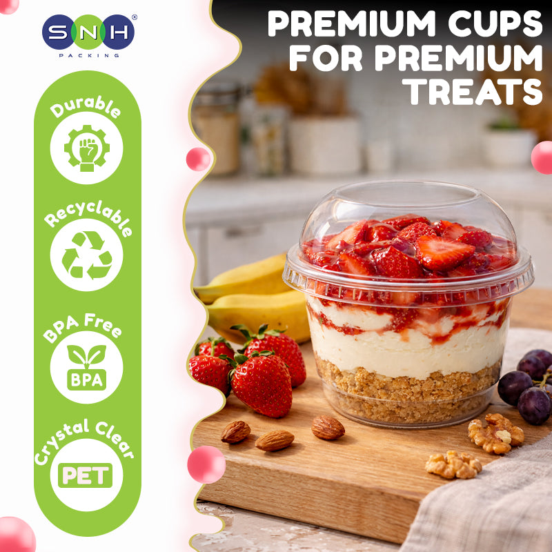 SNH clear PET dessert cup dome lid SD20 8oz takeaway dessert cup UAE