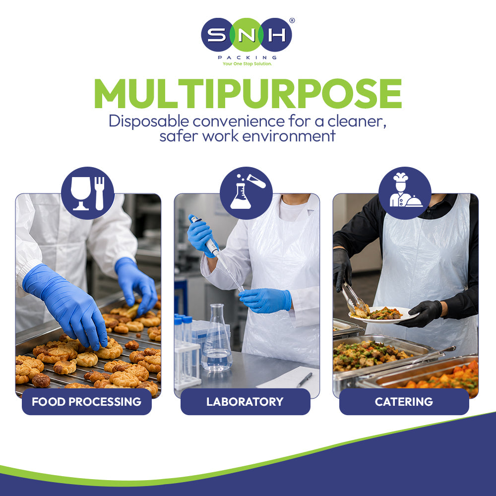 SNH HDPE Disposable Plastic Apron Features Infographic UAE