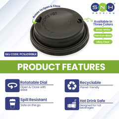 SNH 90mm black PP slider lid for paper cups UAE