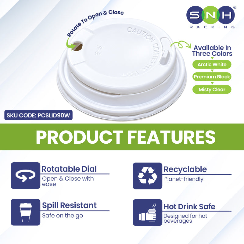 Paper Cup PP Slider Lid 90 Dia White