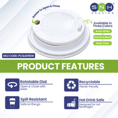 Paper Cup PP Slider Lid 90 Dia White